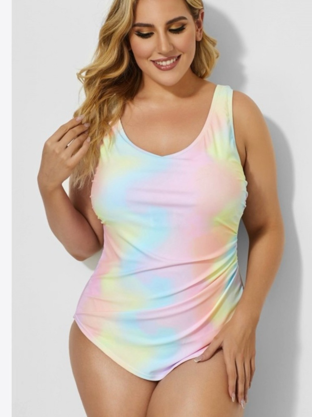 Plus Size Pastel Tie-Dye One-Piece Swimsuit - Women Swim